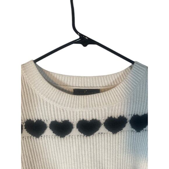 Emery Rose White Black Hearts Long Sleeve Crew Neck Knit Sweater Women Sz XL - Picture 5 of 8